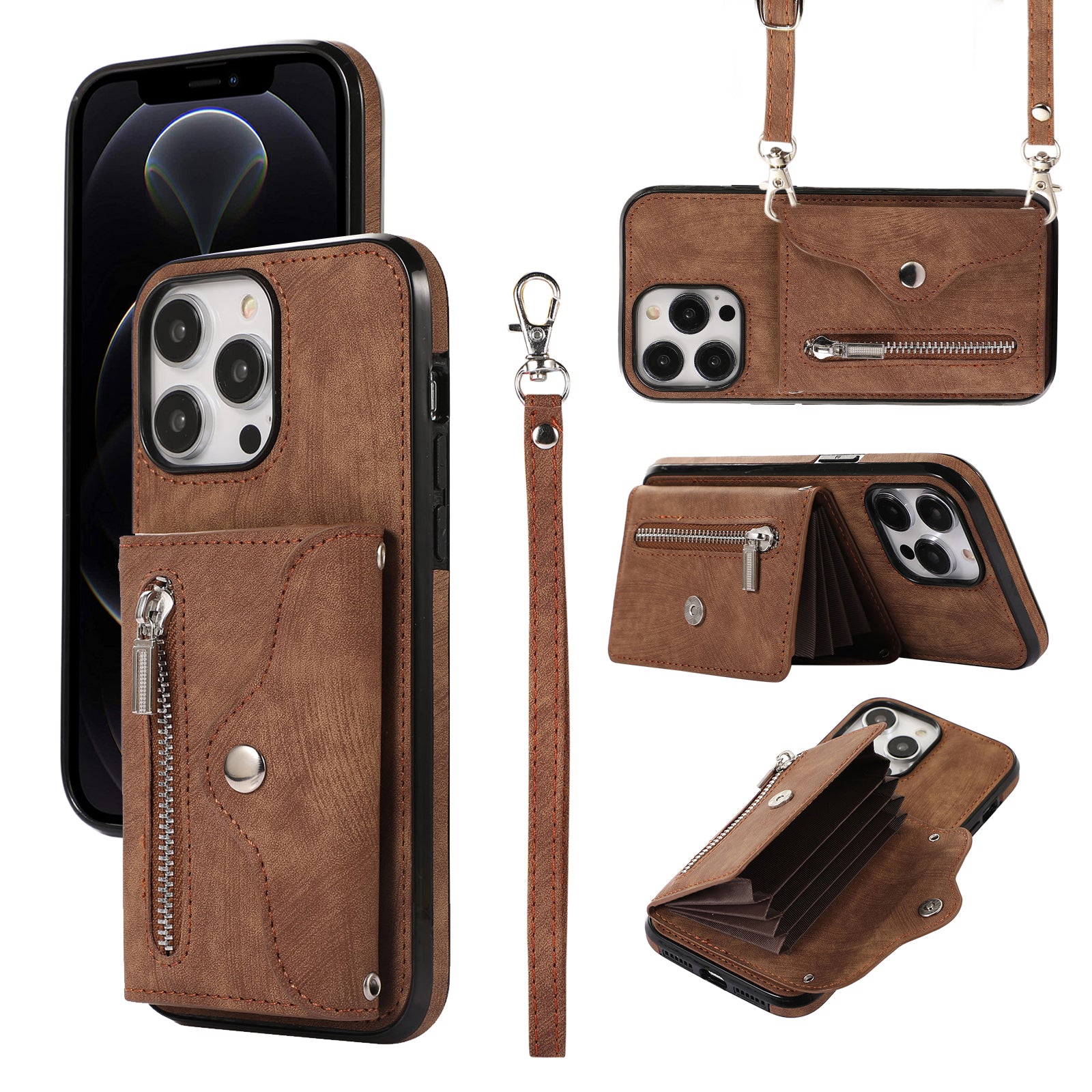 For iPhone 12 12 Pro 6.1 inch PU Leather+TPU Phone Case Kickstand Cover with RFID Blocking Card Bag For iPhone 12 12 Pro 6.1 inch PU Leather+TPU Phone Case Kickstand Cover with RFID Blocking Card Bag